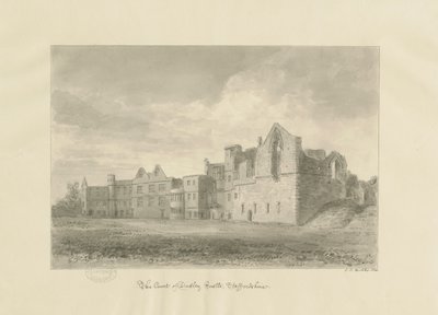 Dudley Castle - Court Yard: sépiová kresba, 1820 od John Chessell Buckler