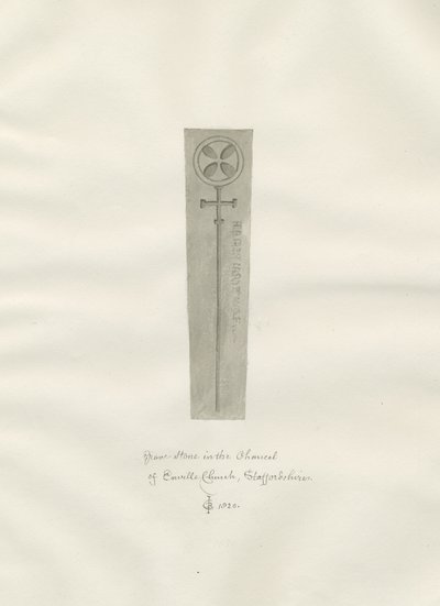 Enville Church - Gravestone: sépiová kresba od John Chessell Buckler