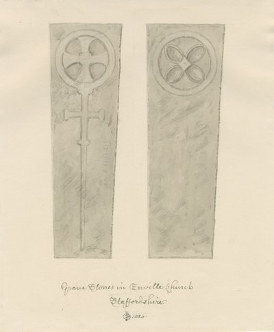 Enville Church - Náhrobky: sépiová kresba od John Chessell Buckler