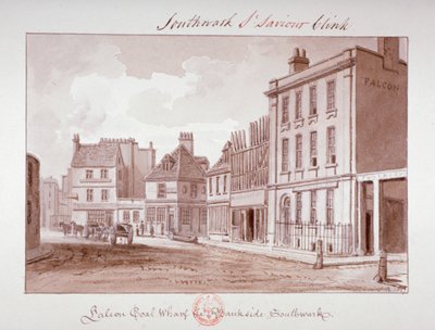 „Falcon Coal Wharf, Bankside, Southwark“, Londýn, 1827 od John Chessell Buckler