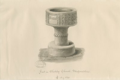 Písmo v Checkley Church: sépiová kresba, 1841 od John Chessell Buckler