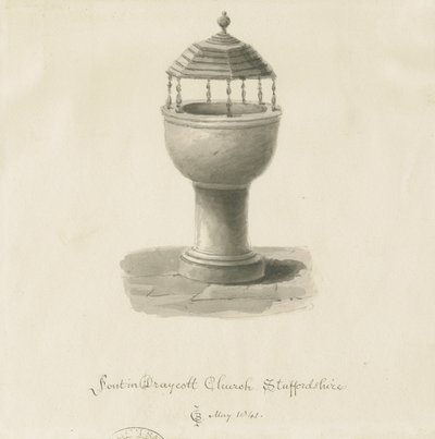 Písmo v Draycott v Moors Church: sépie kresba od John Chessell Buckler