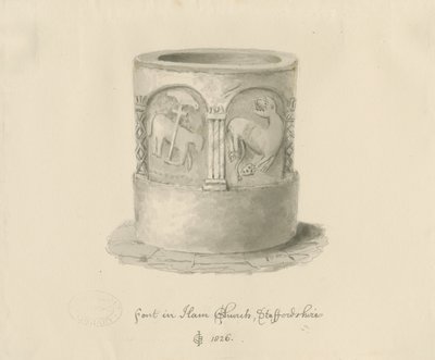Font v Ham Church, 1826 od John Chessell Buckler