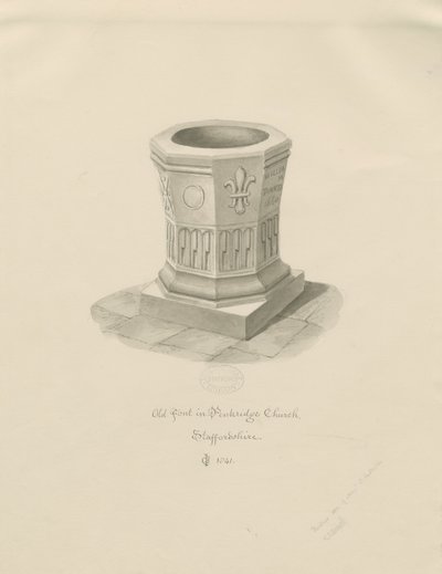 Písmo v kostele Penkridge: sépiová kresba, 1841 od John Chessell Buckler