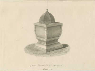 Písmo v kostele Sandon: sépiová kresba, květen 1841 (kresba) od John Chessell Buckler