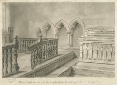 Interiér Draycott v kostele Moors: sépiová kresba, 1841 od John Chessell Buckler