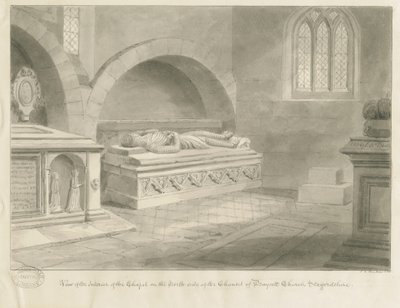 Interiér Draycott v kostele Moors: sépiová kresba, 1841 od John Chessell Buckler