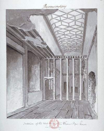„Interiér západního křídla domu sira Thomase Popea v Bermondsey“, 1808 od John Chessell Buckler