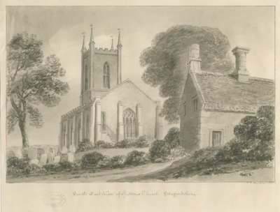 Ipstones Church: sépiová kresba od John Chessell Buckler
