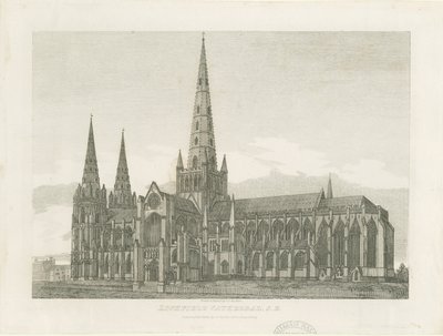 Katedrála Lichfield - South East View: rytina a [c 1820] (tisk) od John Chessell Buckler