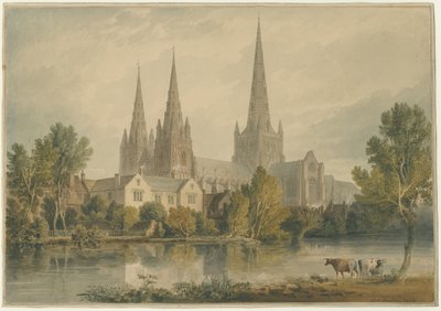 Katedrála Lichfield - South West View: malba vodovými barvami, 1813 od John Chessell Buckler