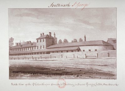 Severní pohled na Philanthropic Society Institution na London Road, Southwark, Londýn, 1827 od John Chessell Buckler
