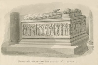 Penkridge Church – Hrobka [Edwarda Littletona]: sépiová kresba od John Chessell Buckler