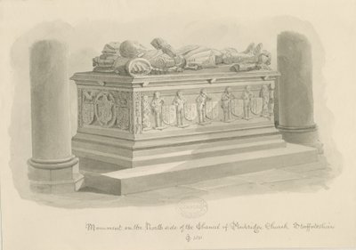 Penkridge Church - Hrobka [Sir Edward Littleton]: sépiová kresba od John Chessell Buckler