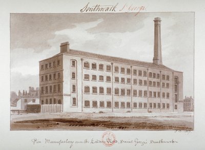 Pin manufaktura poblíž London Road, Southwark, Londýn, 1827 od John Chessell Buckler