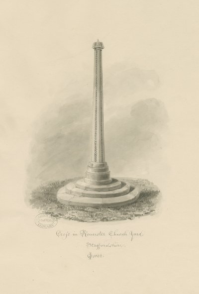 Rocester Churchyard - Cross: sépiová kresba od John Chessell Buckler