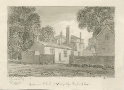Rugeley Town - Gymnázium: sépiová kresba, 1824 od John Chessell Buckler