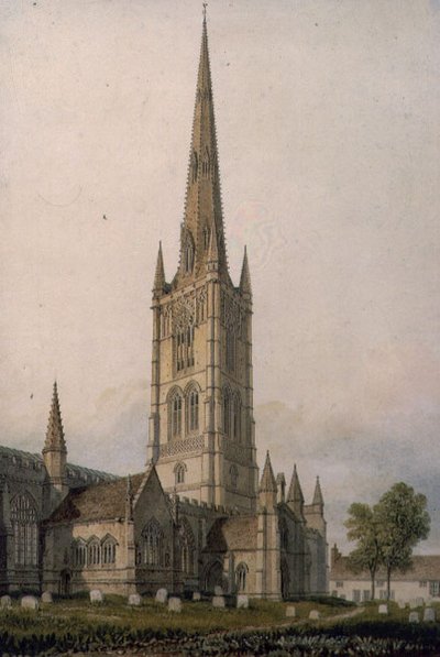 Kostel sv. Wulframa, Grantham (akvarel na papíře) od John Chessell Buckler