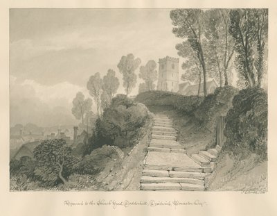 Worcestershire - Droitwich - Dodderhill Church: sépiová kresba, 1833 od John Chessell Buckler