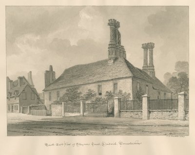 Worcestershire - Droitwich - Staynors Court: sépiová kresba, 1833 od John Chessell Buckler