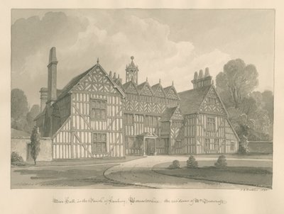 Worcestershire - Hanbury - Meer Hall: sépiová kresba od John Chessell Buckler