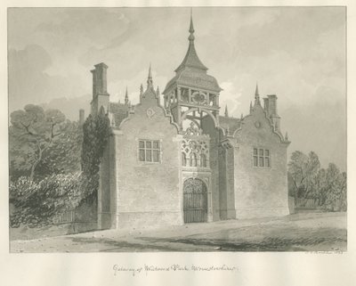 Worcestershire - Westwood Park - Vstupní brána: sépiová kresba, 1833 od John Chessell Buckler