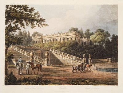Zámek Trianon, ilustrace z Versailles, Paříž a Saint Denis, hospoda. 1805 (akvatinta) od John Claude Nattes