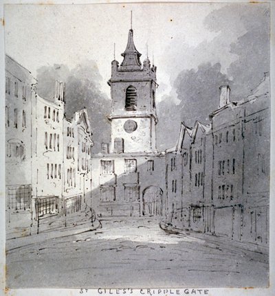 Kostel svatého Jiljí bez Cripplegate z Fore Street, City of London, 1790. od John Claude Nattes