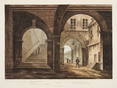 Interiér zámku Chatelet, část nábřeží Feraille, ilustrace z Versailles, Paříže a Saint Denis, pub. 1809 (akvatinta) od John Claude Nattes