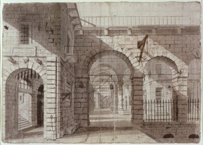 Newgate Prison Courtyard (inkoust a mytí na papíře) od John Claude Nattes