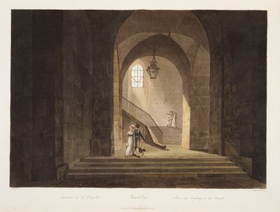 Schodiště vedoucí do kaple, ilustrace z Versailles, Paříže a Saint Denis, hospoda. 1806 (akvatinta) od John Claude Nattes