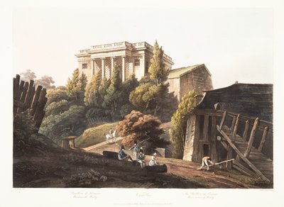 Versailles, The Pavilion of Lucienne, Waterworks of Marly, ilustrace z Versailles, Paříž a Saint Denis, hospoda. 1806 (akvatinta) od John Claude Nattes