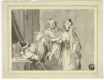 Literární ilustrace: Starší muž zadržuje mladou ženu, kterou doprovází starší žena od John Collet