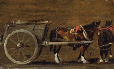 Farmářský vozík se dvěma koňmi v postroji: Studie pro vozík v „Stour Valley and Dedham Village, 1814“ (olej na plátně na palubě) od John Constable
