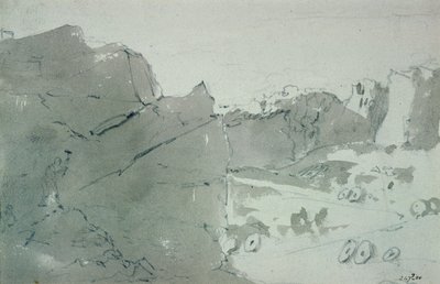 Lom na mlýnské kameny v Derbyshire, 1801 (tužka a sépie mytí na papíře) od John Constable