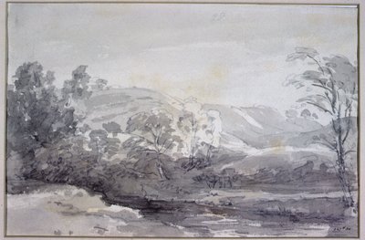 Pohled v Derbyshire (monochromatický akvarel) od John Constable