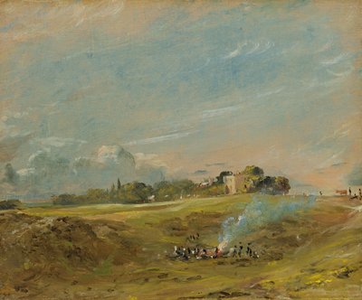 Pohled na Hampstead Heath s postavami kolem ohně od John Constable