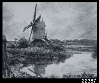 Mlýn na břehu řeky Stour (dřevěné uhlí na papíře) od John Constable