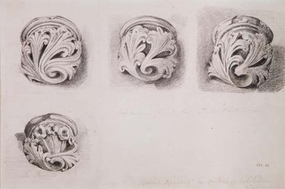 Corbels v Solihull Church, Warwickshire (kresba) od John Constable
