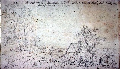 Chata v Brantham, s výhledem na Mistley Hall (nákres) od John Constable