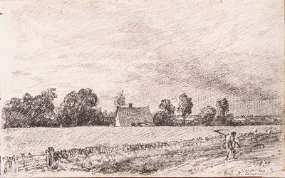 Chaty a silnice, Východní Bergholt, tužka od John Constable