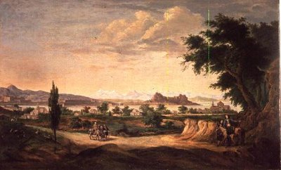 Postavy s oslem, Korfu v dálce od John Constable