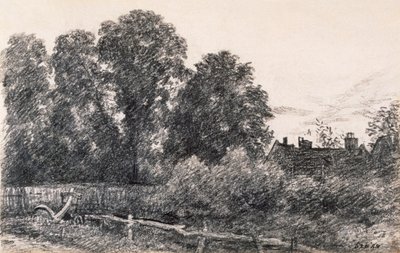 Krajina s jilmy a domem (grafit na papíře) od John Constable