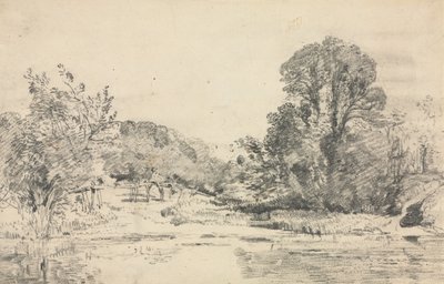 Krajina se stromy kolem rybníka od John Constable