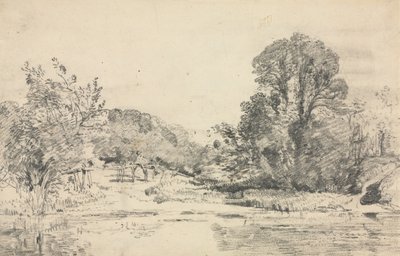 Krajina se stromy kolem rybníka. od John Constable