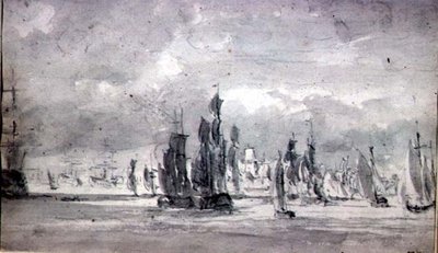 Přeprava pod zataženou oblohou v Temži (grafit na papíře) od John Constable
