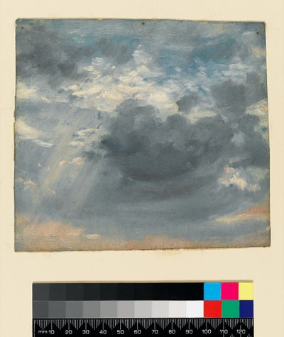 Studie oblohy se slunečním svitem, asi 1822 (olej na papíře) od John Constable