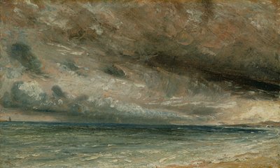 Pobřeží v Brightonu – Bouřlivý večer, kolem roku 1828 (olej na papíře na plátně) od John Constable