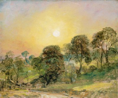Stromy na Hampstead Heath při západu slunce (olej na papíře) od John Constable