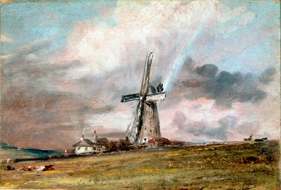 Větrný mlýn, domy a duhový obraz od Johna Constablea (1776-1837) 1824 cca. Slunce. 21x30,4 cm Londýn, Victoria and Albert museum od John Constable